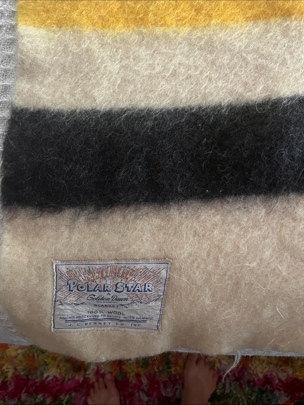 Wool Blanket Throw - Yellow, Black, Cream Stripes